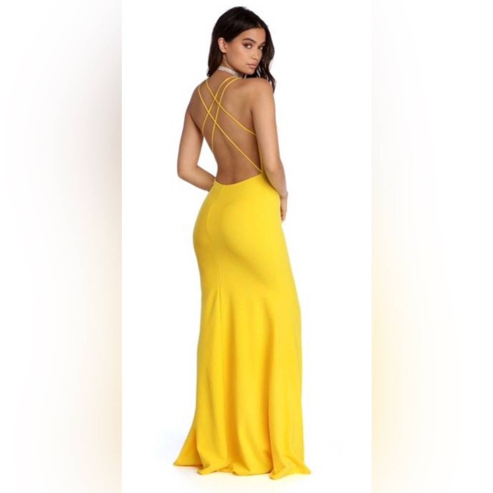 Windsor Elegant Yellow Backless Dress